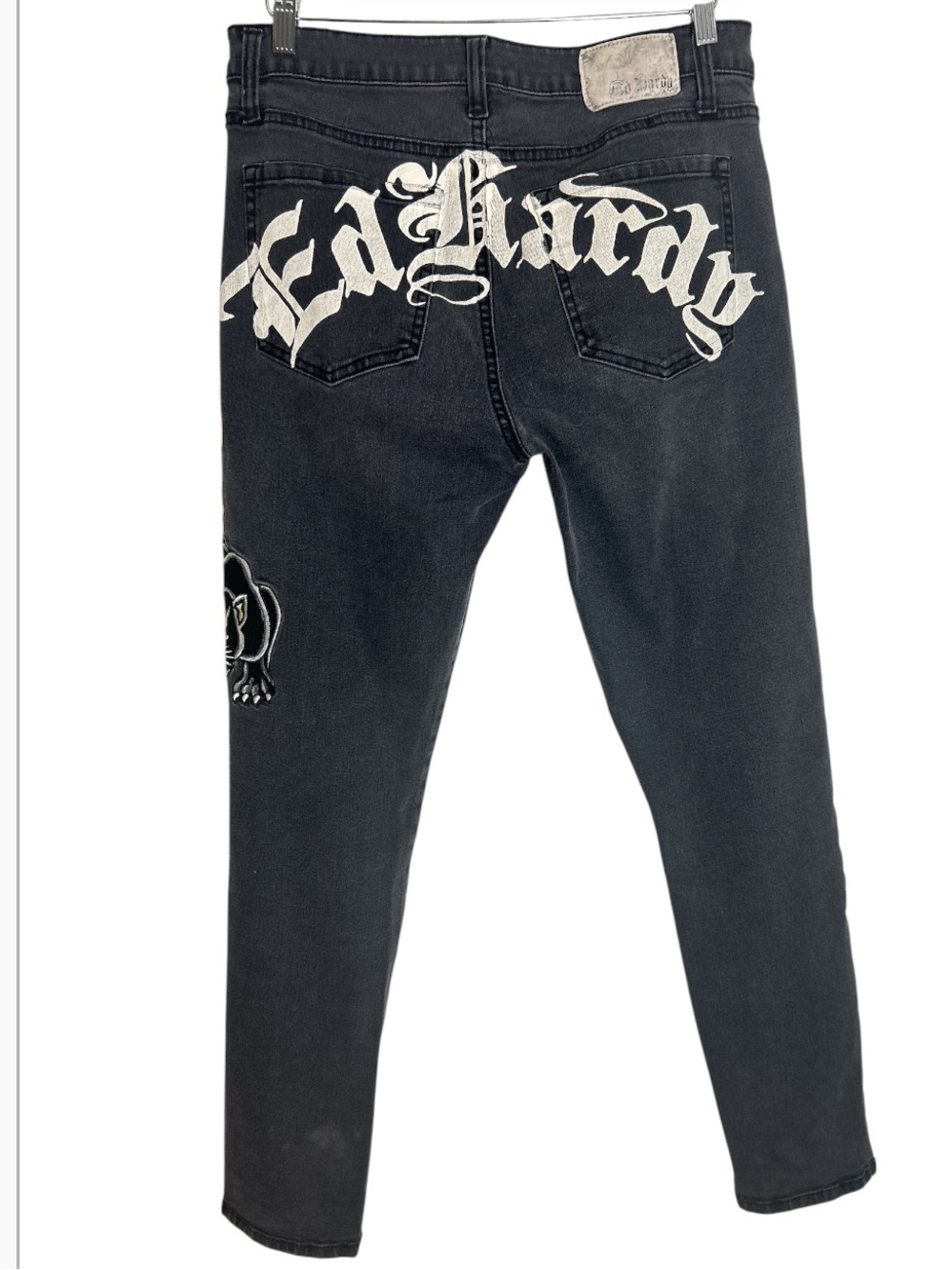 Ed Hardy Dagger Skull Embroidered Black Jeans Size 32